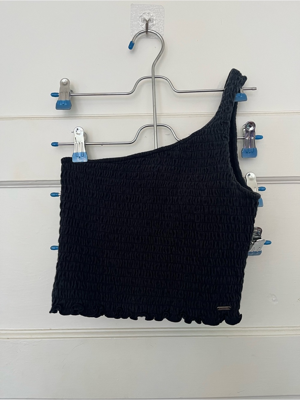 Hollister Black One-Shoulder Smocked Crop Top